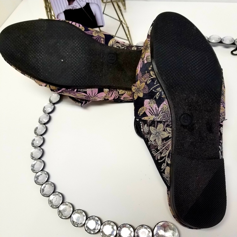 Vintage Black Satin Print Floral Mules - Picture 5 of 8